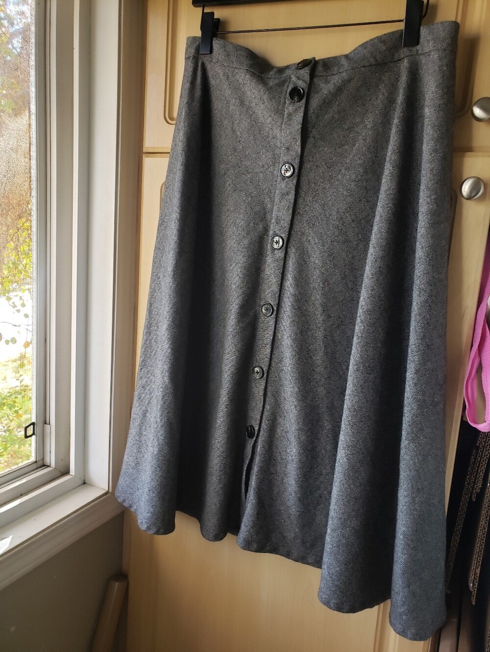 Wool Blend Women's Gray Button-Front A-Line Skirt